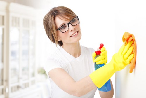 Kitchen surfaces being cleaned during domestic cleaning in Harrow