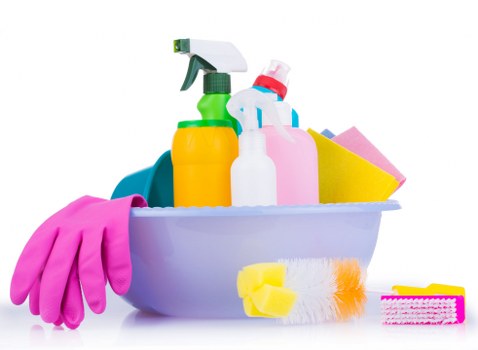 Cleaning tools and supplies used by a cleaner in Harrow
