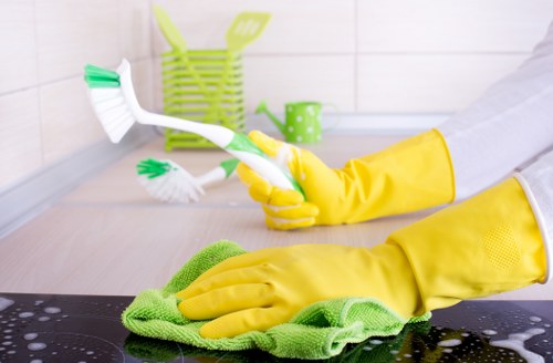 Oven racks and trays being cleaned by an oven cleaner in Harrow