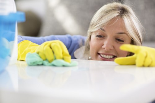 Cleaning team handling a scheduled carpet care job